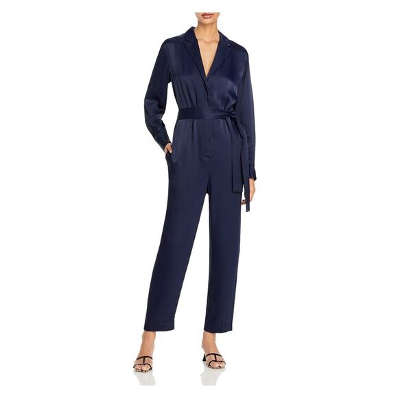 PHILLIP LIM Womens Navy Belted Satin Tuxedo Evening Cropped